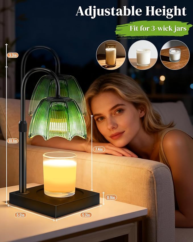 Candle Warmer Lamp with Timer Dimmable Adjustable Height, Cozy Home Decor House Warming Christmas Birthday Gifts for Women, Flower Candle Lamp Wax Melt Warmer for Scented Jar Candles, Gradient Green