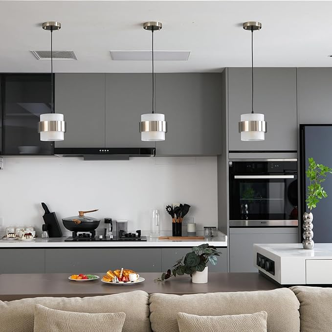 Pendant Lights Kitchen Island Lighting, 2 Pack 7 Inch Mini Glass Haning Lights for Entrance Aisle Decorative Lighting Fixture for Dining and Bar Table (Brushed Nickel with Frosted White)