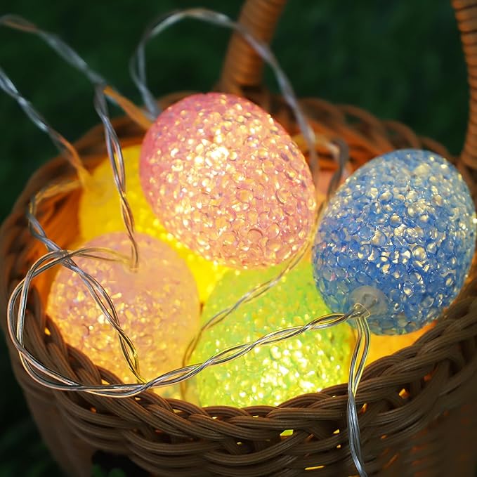 Curyidy Easter String Lights Decorations Pastel Lights, 10 LED Easter Egg String Lights with Battery Operated Fairy Lights for Home, Banister, Christmas Tree, Fireplace, Spring Decor-5 Colors