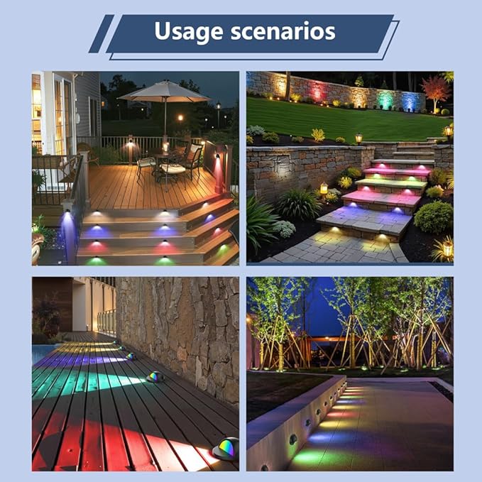 RGBW Low Voltage Deck Lights with Transformer Photocell Sensor Dimmable and Timer IP67 Waterproof Fence Lights for Outdoor Step Stair Patio Landscape Holidays Decoration Lighting (RGBW-8PACKS)