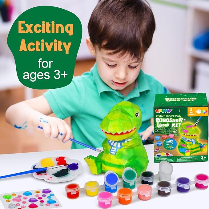 EPUMP Paint Your Own Rechargeable Easter Gifts Dinosaur Lamp Kit with 8 Color Modes - Arts and Crafts for Kids Age 4-8, Art Supplies Birthday Gifts Creative Activities Toys for Boys Girls Ages 3-12