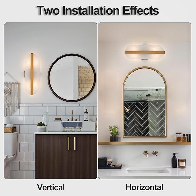 Natural Alabaster Wall Sconces Marble Wall Sconces Gold Bathroom Vanity Wall Light Fixture Stone Wall Lamp Modern Alabaster Sconces Wall Lighting for Bedroom Living Room Hallway Restaurant