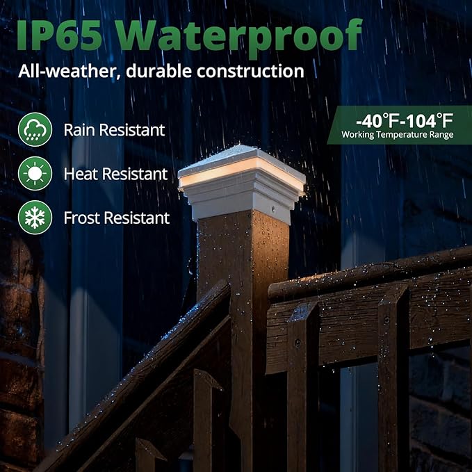 GKOLED 4 Pack Low Voltage Pyramid Post Cap Light, 3W 12V AC/DC, for 4"x4" and 3.5"x3.5" Wood or Vinyl Posts, 2700K Warm White, IP65 Rated Waterproof for Outdoor, White