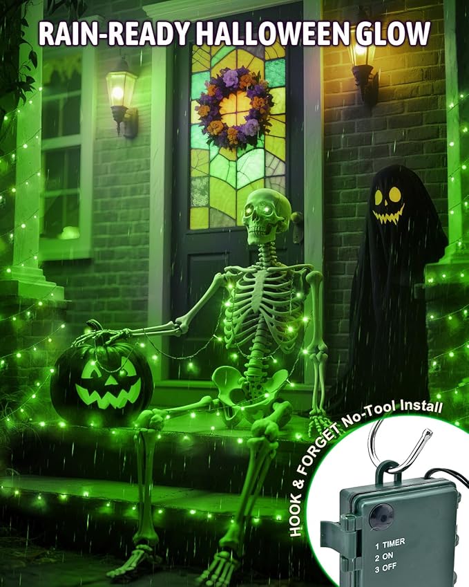 Halloween Lights Battery Operated, Green Fairy Lights with Timer Waterproof 9.8ft 30 LED Halloween Decorations for Outdoor Indoor Patio Home Party Garden Yard Decor