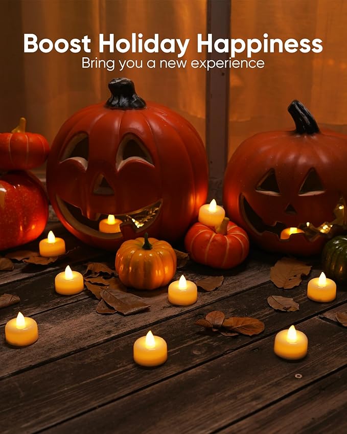 Amagic 12/24/50/100/150Pack Flameless LED Tea Lights Candles Battery Operated, Electric Fake Tealight Candles for Votive, Halloween, Christmas, Home Decor, Wedding, Table Decor (12Pack)