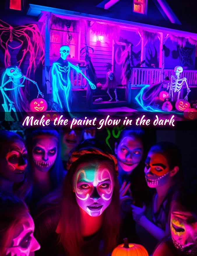 L LOHAS LED UV Black Light Bulbs, Halloween 12W A19 UV Blacklight, 100 Watt Equivalent, UVA Level 385-400nm Wavelength, Glow in The Dark for Body Art Paint, Fluorescent Poster, Neon Glow Party, 4 Pack