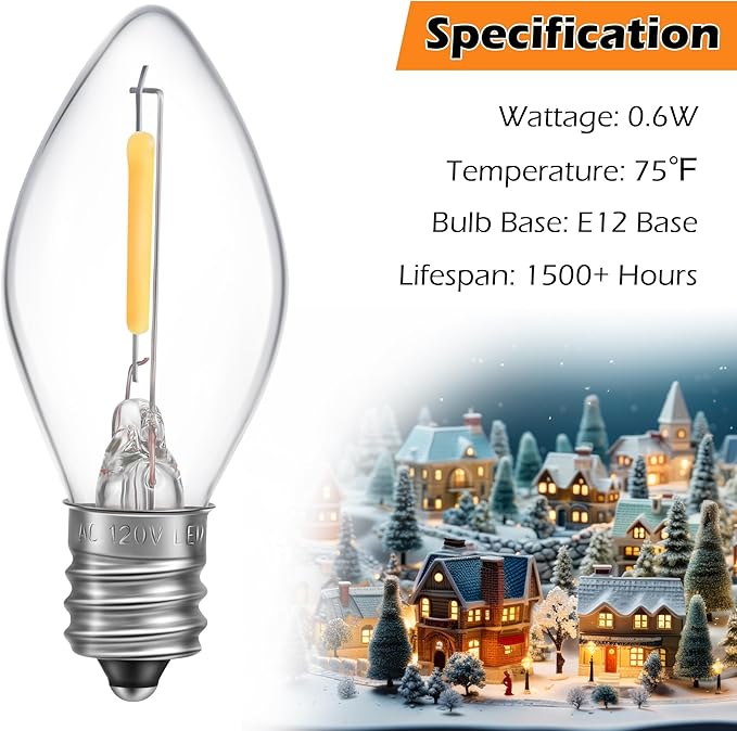 Meonum Christmas Village Lights Cord with Dimmer, C7 LED Lights with 2 Spare Fuse & 9 LED Bulb, Blow Mold Light Cord for Christmas Houses Villages, Holiday Craft Decorations, Night Light(Black)
