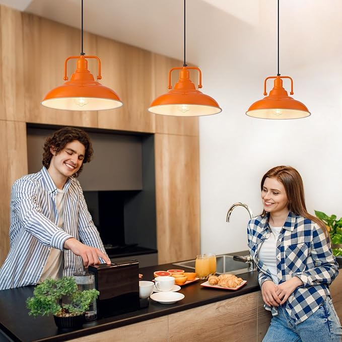 Orange Pendant Light 12.5 inches 3 Packs, Farmhouse Pendant Light, Industrial Pendant Lighting, Kitchen Pendant Lights, Pendant Lights Kitchen Island for Dinning Room Entryway Barn