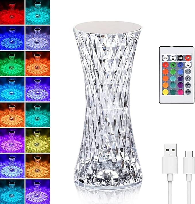 MIFXIN Crystal Table Lamp RGB 16 Colors Changing Remote Control Diamond Crystal Lamp USB Charging Touch Light Decorative Acrylic LED Desk Lamp for Bedroom Living Room Dinning Table Decor