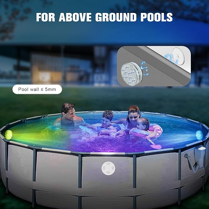 Rechargeable Submersible Pool Lights with Remote, Waterproof Underwater Charging Battery Operated Controlled 25 Color Changing LED with Magnet Floating Lights Pool Pond Decoration (4 Pack)