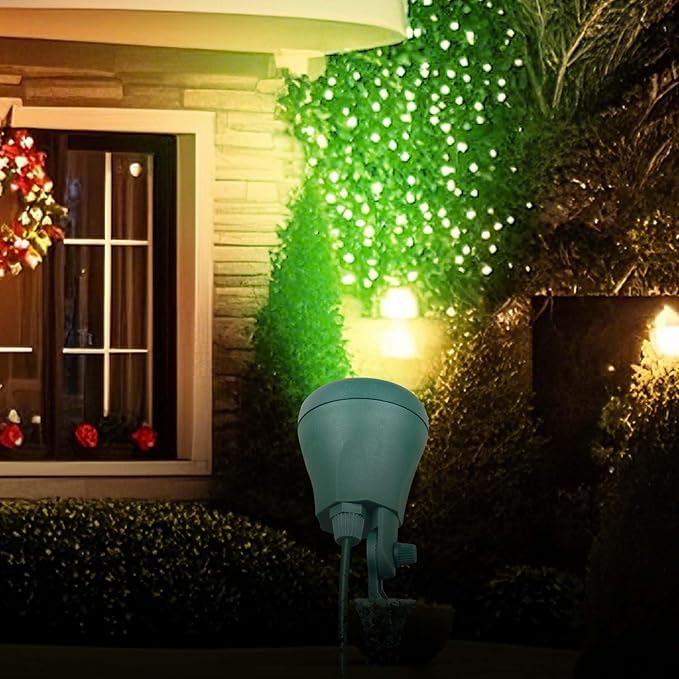 LED Christmas Spotlight, Outdoor Waterproof Floodlight, with 2 Extra Lenses (Red, Green), Yard Stake for Holiday Decoration, 5FT Extension Cord, ETL Listed