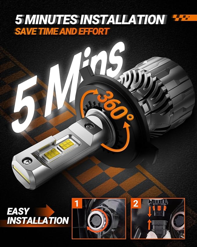 SEALIGHT H4/9003/HB2 Bulbs 38000LM Super Bright, 6500K Cool White S6 H4 Drving Lights, 9003 High Low Dual Bulbs with Cooling Fan, 5 Min Plug-N-Play, HB2 Marker Light Assemblies, Pack of 2