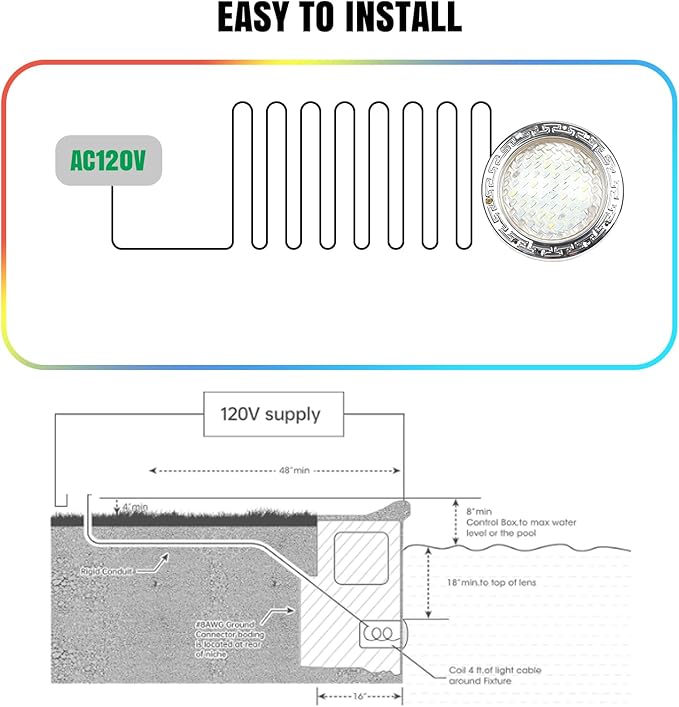 120V Pool Light for Inground Pools, 10 Inch LED Pool Lights with 50FT Cord, Underwater Swimming Pool Lights Suitable for 10 Inch Wet Niche, Input AC120V, 35W, White Light Pool Light