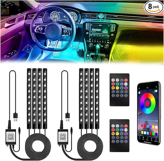 Car Interior Lights, 5V LED Strip Lights with USB Adapter, Ambient Lighting Car Accessories, App & Remote Control Music Sync Color Change Lights for Truck Car Decor (36LED Beads) -2 Set