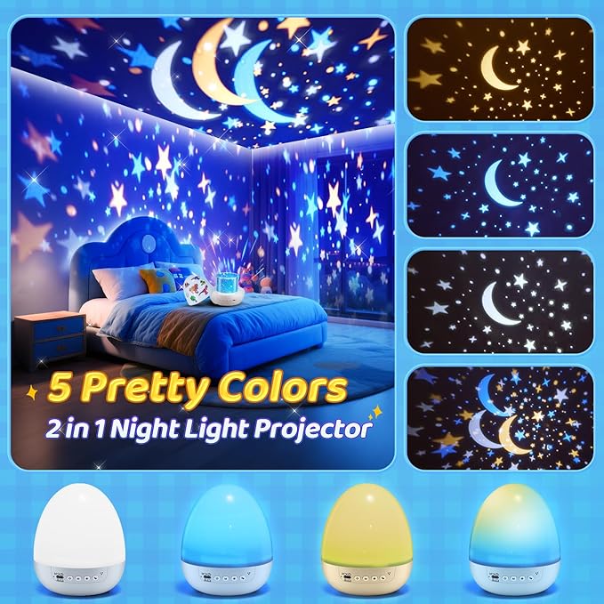 Easter Egg Light for Nursery Sound Machine | 15 Sleeping Sounds+12HD Films+7 Colors+360°Rotating | Easter Gifts for Kids Primal Hatch Dinosaur Egg Night Light for Nursery Boy Toys Hatch Sound Machine