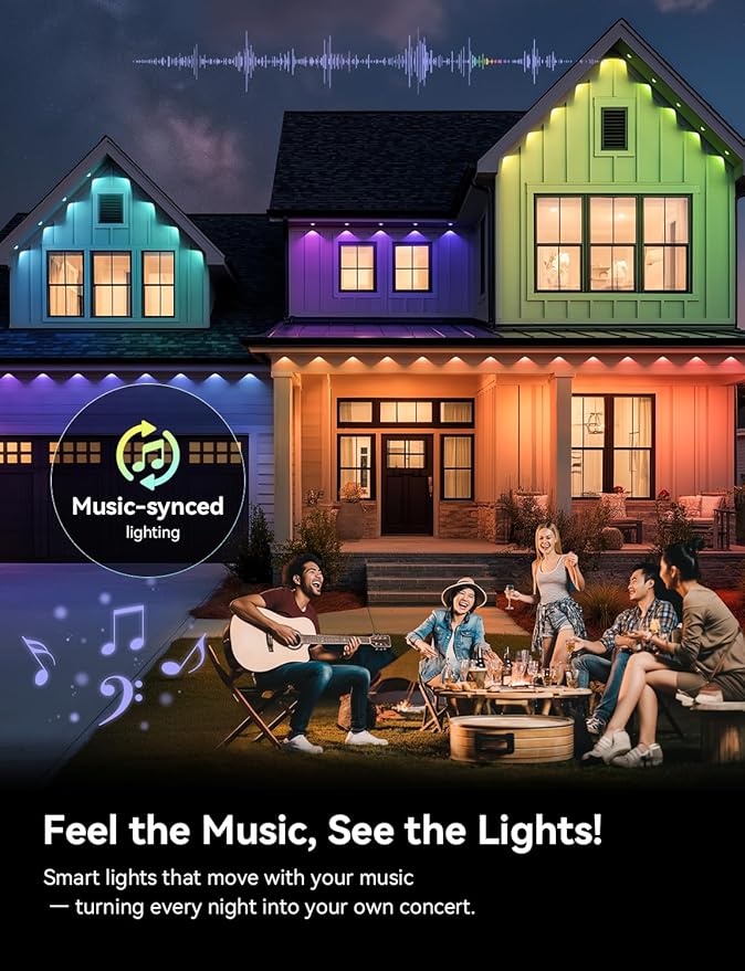Smart Permanent Outdoor Lights, RGB+IC Outdoor Lights for House, 100ft with 50 LED, IP67 Waterproof LED Light for Halloween Christmas Decorations, Work with Remote, APP