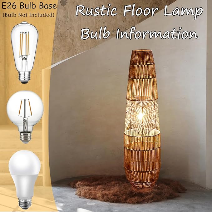 MIXL-Rope-Weaving Floor Lamp with Foot Switches,Dimmable Led Corner Tall Lamp,Minimalist Reading Lamp Floor Standing,Bohemian Style Standing Lamps for Bedroom Study and Living Room