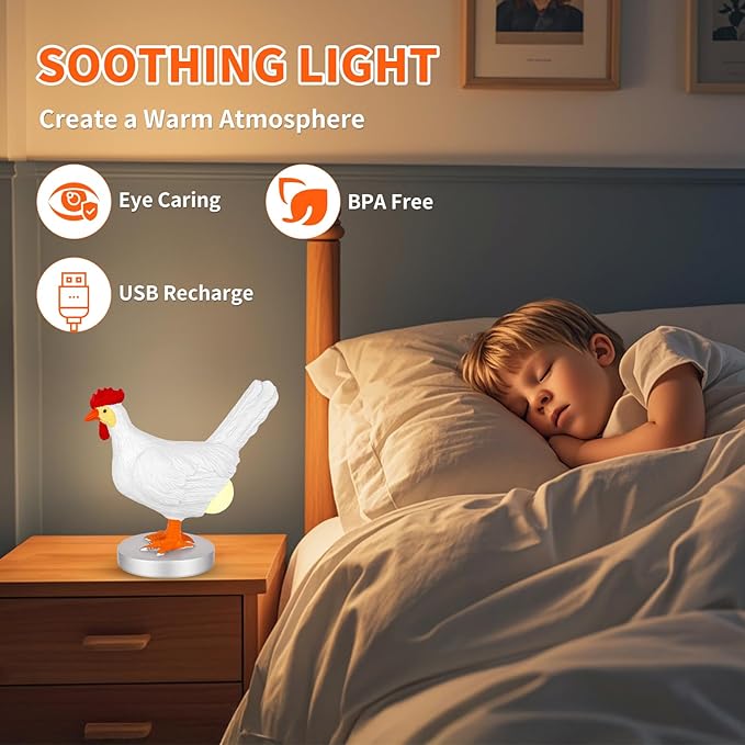 Upgraded Chicken Egg lamp,Funny Resin Chicken Egg Night Light,3D LED Egg Table Lamp with Longer USB Cable and Switch Buttons for White Elephant,Christmas,Easter