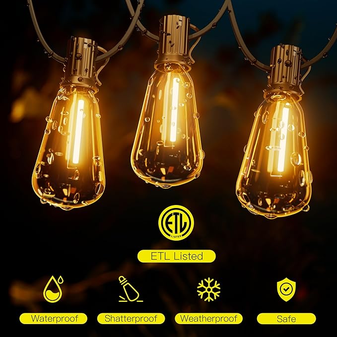 OHLUX Exterior Hanging Lights,180FT Connectable Outside Patio Lights with 94 Shatterproof ST38 LED Vintage Bulbs,2200K Connectable & Waterproof for Deck Porch Bistro Gazebos Balcony Pool(120FT+60FT)