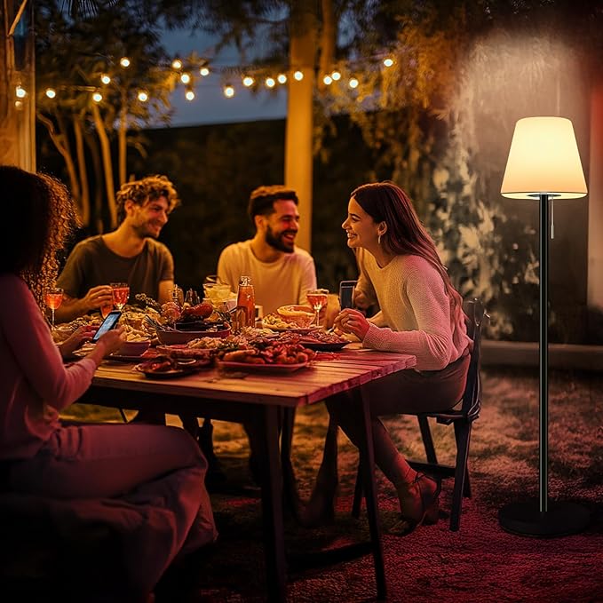 Outdoor Floor Lamp Solar Outdoor Lamps for Patio Waterproof Rechargeable Floor Lamp Cordless Dimmable Warm White+RGB LED Solar floor lamps Outdoor Battery Operated Patio Lamp with Light Sensor.