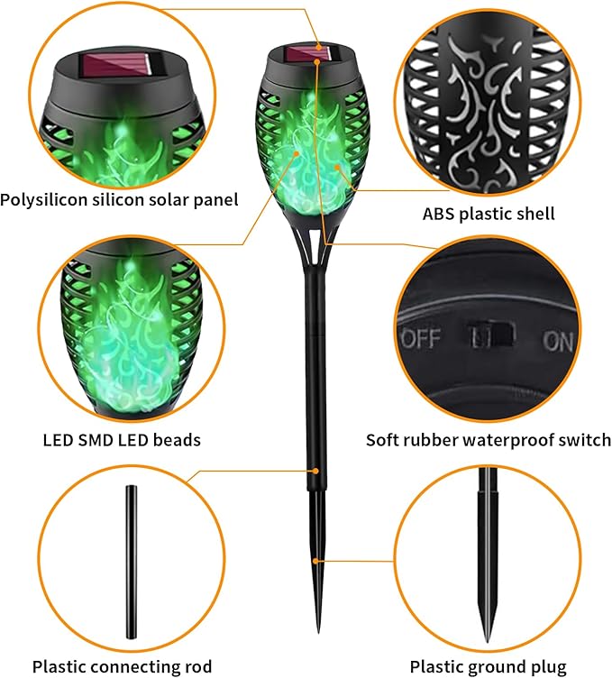 Swingers Solar Lights Outdoor,Halloween Solar Torch Lights with Flickering Flame,Waterproof Outdoor Garden Lights for Outside Patio Pathway Yard Decorations(8, Green)
