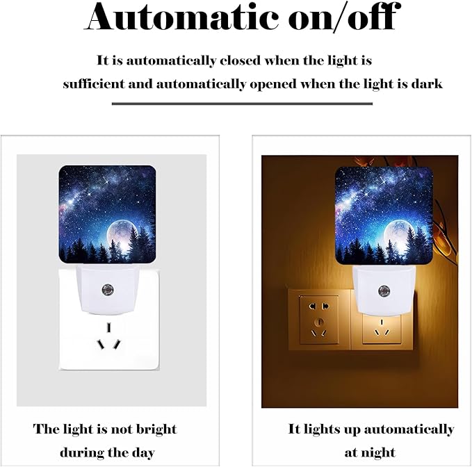 Sea Stars and Moon Night Light,Plug Into Wall for Boys Girls Bedroom Decorative Square Night Light Lamp 0.5w Sleep Friendly