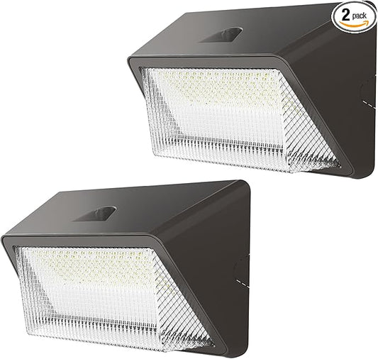 TIERONE 50W LED Wall Pack Light Dusk to Dawn Photocell Outdoor Commercial Security Area Lighting Fixture UL Listed 5500LM 4000K Daylight 400W HPS/HID Equivalent IP65 Waterproof 120-277V 2PACK