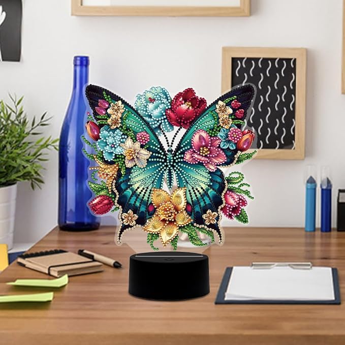 Cute Butterfly Diamond Art Painting Night Light,Diamond Art Painting Kits Desktop Touch Lamp Ornaments for Tabletop Decor Diamond Art Accessories for Adult Beginner Bedrooms Living Room
