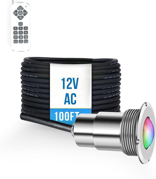 Pool Lights for Inground Pool, 1.5 Inch LED Color Inground Pool & Spa Light, IP68 Waterproof Nicheless Pool Lights, AC12V, 100 ft Cord, Remote Control (Controller Not Supported)