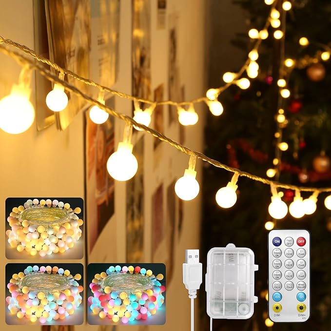 OMIKA 33 FT 100 LED Color Changing Battery Operated String Lights Waterproof, Warm White & Multicolor Fairy Lights USB Powered with Remote for Indoor Party Girls Bedroom Classroom Decor