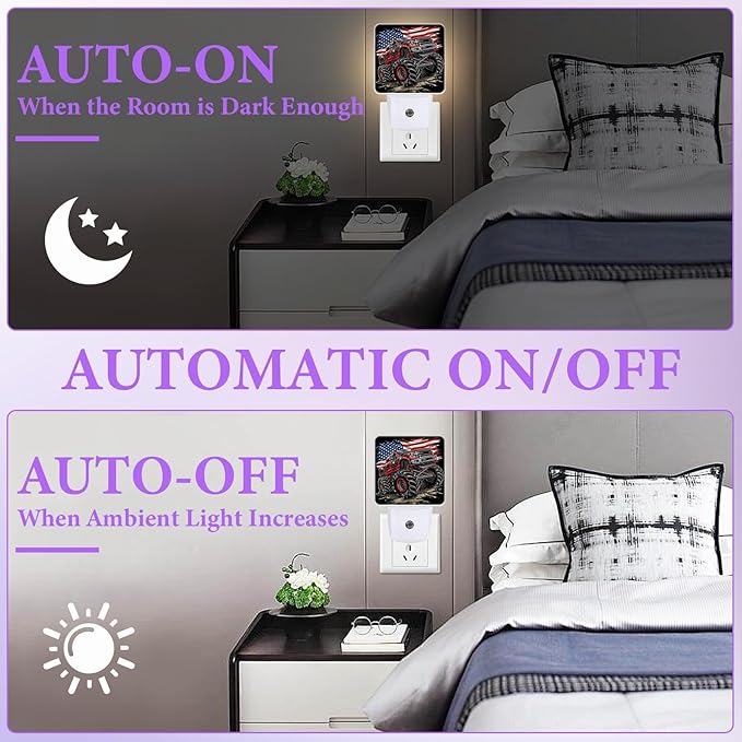 Monster Truck Night Light,Funny Plug-in Night Lights with Dusk-to-Dawn Sensor for Bedroom,Bathroom and Living Room Sleep Friendly lamp 0.5w