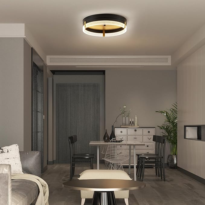 GLOBE Electric 66000134 27W LED Integrated Flush Mount Ceiling Light, Etched Acrylic Edge Lit Shade, Matte Brass Accents, 1800 Lumens, 2700 Kelvin, 90 CRI, Dimmable, 50 000 Hour Lifespan