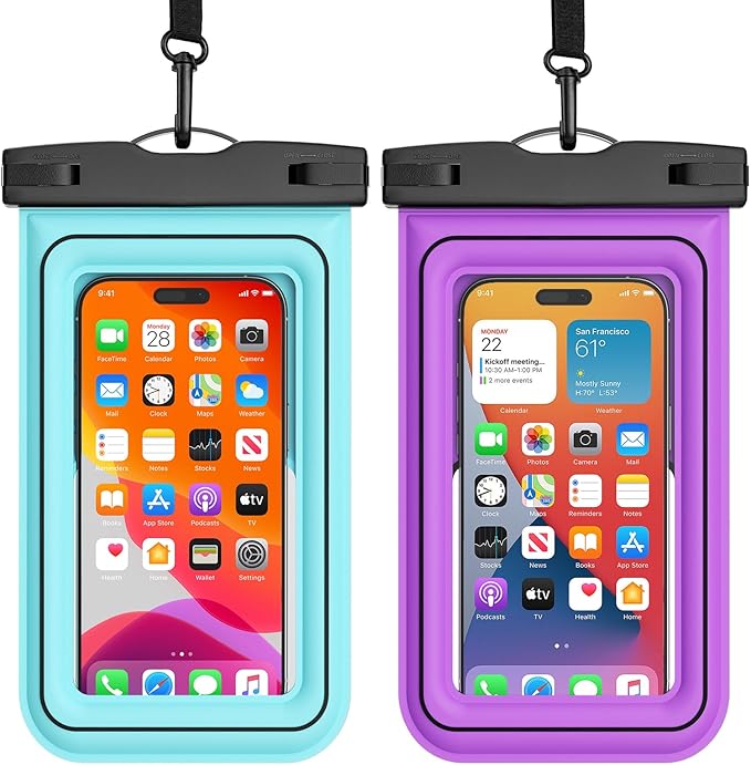 Waterproof Phone Pouch - 2 Pack IP68 Floating Waterproof Phone Case, Dry Bag Beach Cruise Essentials 2025 with Adjustable Lanyard for iPhone 16 Pro Max / 15 Pro/Galaxy S24 S23 (Blue & Purple)