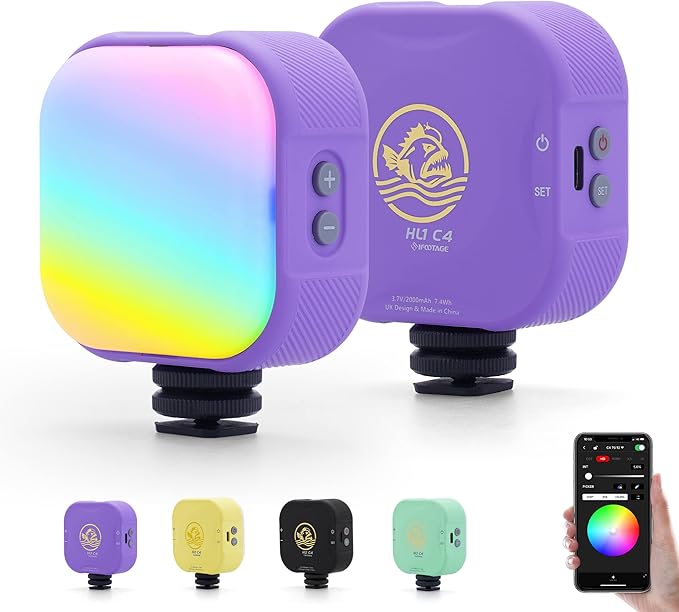 IFOOTAGE RGBW Video Light, Portable RGB Camera Light, 2700K-10000K/CRI 95+/120 mins Battery Life/Rechargeble/APP Control/Magnetic, Camera LED Light for Vlogging/Live Streaming/Photography, C4 Purple