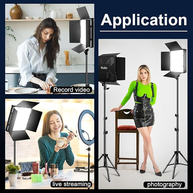 14" LED Studio Lights，60W Photography Lighting Kit，2800-6500K Dimmable Photo Video Light for YouTube,Video Recording,Game Streaming