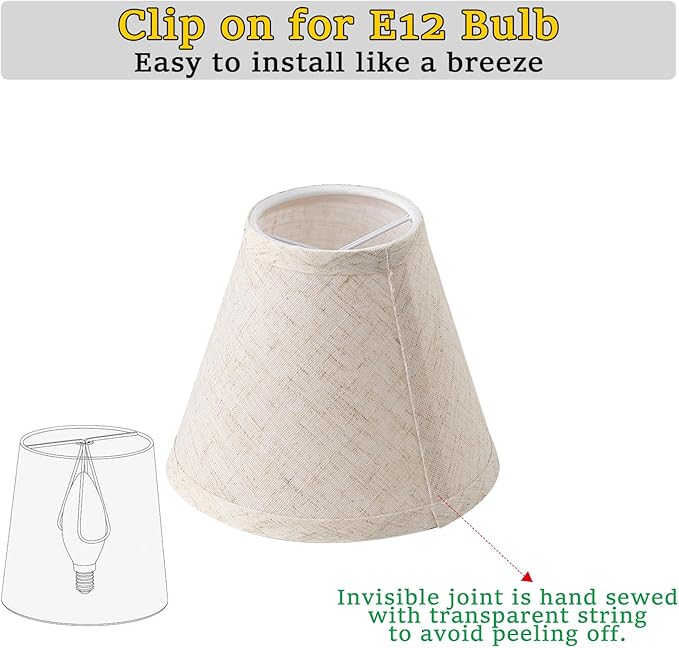 3" Top x 6" Bottom x 5" High Chandelier Shades, Beige 3.0x6.0x5.0 Inches Linen Fabric Lampshades, Perfect Covers for 6 Light Pendant Light or Wall Sconce, Clip On Bulb, E12 Socket(Small Size, 6 Pack)
