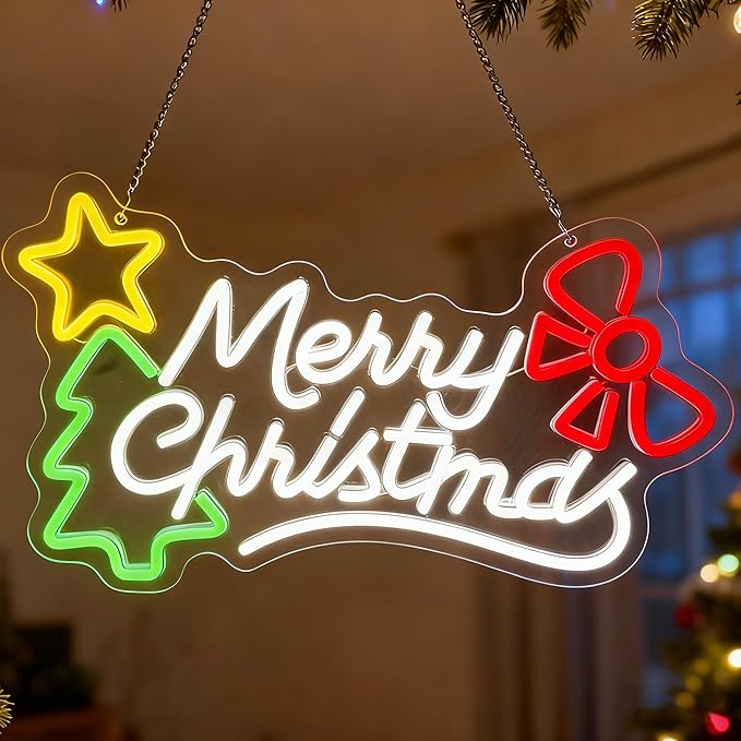 Merry Christmas Neon Sign Dimmable Christmas Neon Lights Xmas Wall Decor USB Powered Led Lights Xmas Party Bar Pub Club Winter Holiday Home Living Window Bedroom Festival Gift Decorations