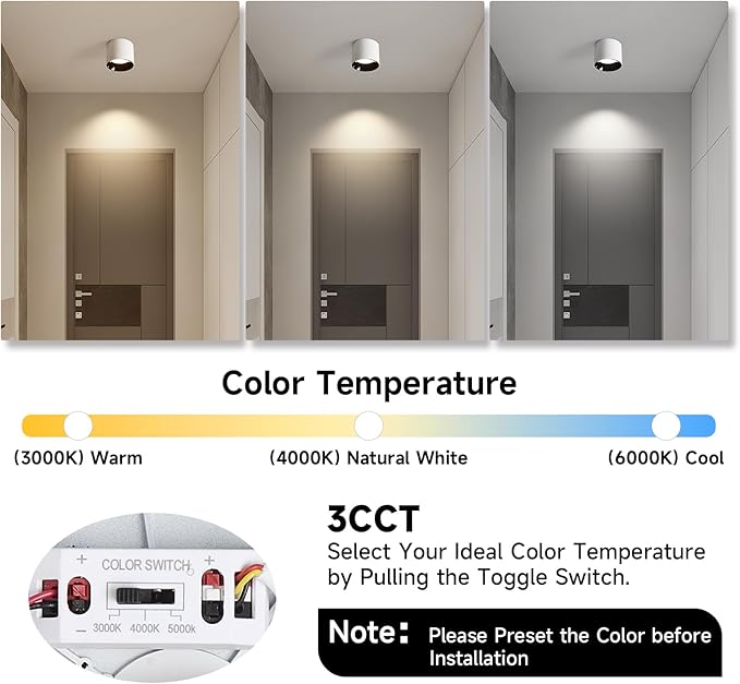 3Pack Modern LED Flush Mount Ceiling Light Fixture, 20W Dimmable & 3000K-6000K 3 Color Selectable White Cylinder Ceiling Lamps for Low Profile Living Room Hallway Entryway Kitchen Dining Room Foyer
