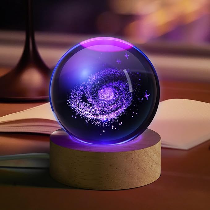 3D Galaxy Crystal Ball Night Light for Gifts with Colorful LED Light Base, Color Changing Light with Remote as a Birthday Gift for Teens Boys and Girls, Galaxy Model