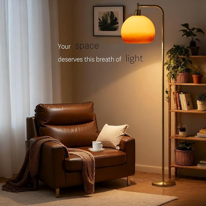 Glass Floor Lamp,67" Modern Standing Lamp with Sunset Grapefruit Glass Lampshade Metal Pole for Living Room, Bedroom, Office - Heavy Base,Pedal Switch (Include Bulb)(Gradient)