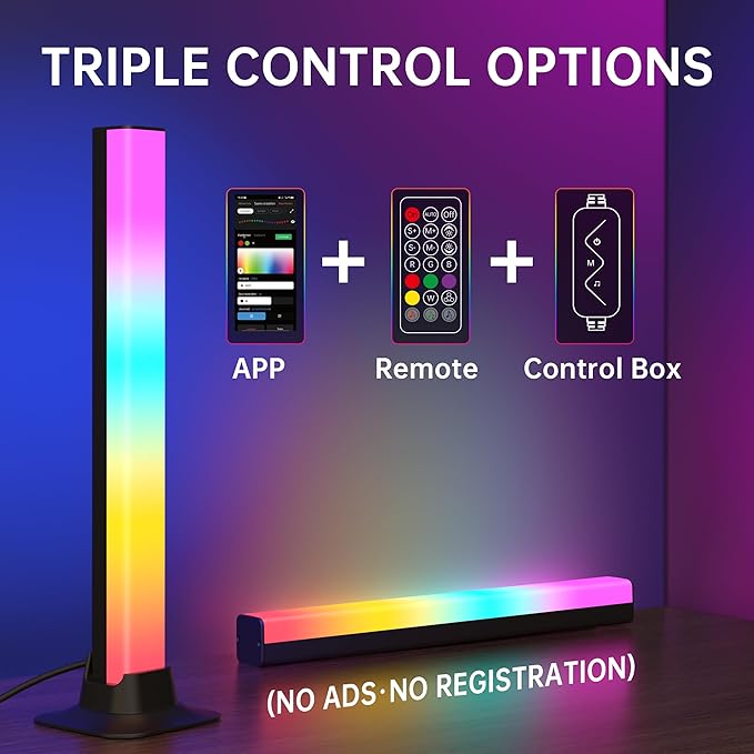 Light Bars with RGB+IC, 16.5-inch Bluetooth TV LED Backlight Suitable 45-85inch TVs, Smart TV Behind Lights with 16M Colors Scene and Music Modes for Gaming, Patry, Room Decotation