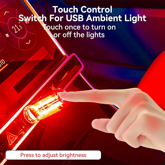 4 PCS USB Night Light Bulb, Portable Plug-in Retro Car Interior Ambient Lights, Mini Touch Dimmable Glass Bottle LED Bulb for Vehicle, Bedroom, Hallway, Camping, Holiday(2Red&2Blue)