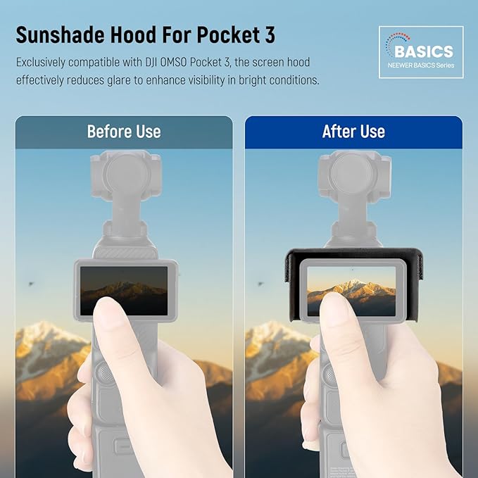 NEEWER Basics Magnetic RGB Light & 2 Sunshade Covers Compatible with DJI OSMO Pocket 3 Gimbal Camera & Creator Combo Accessories, 1W USB C Rechargeable Plastic LED Fill Lighting for Selfie Vlog Video