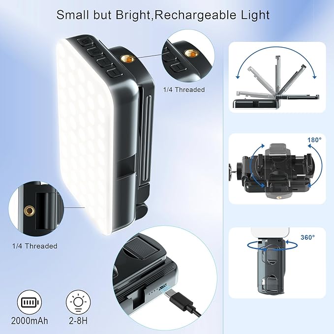 Floor Overhead Phone Tripod with Rechargeable Light for Cooking Videos, Move Around Phone Stand with Ring Light Content Creator Video Recording Selfie Photography TikTok Youtube Compatible with iPhone