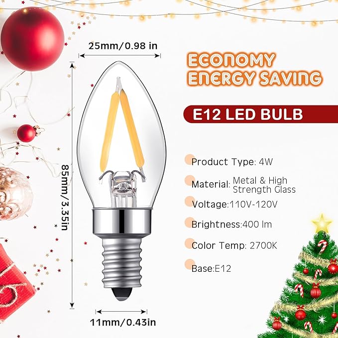 Baquler Small Christmas Tree Wiring Kit, with 1.5 Watt LED Bulb, Ceramic Christmas Tree Replacement Lights, E12 Candelabra Base, Lamp Wiring Kit Nice for Desk Lamp Lighting and DIY Projects