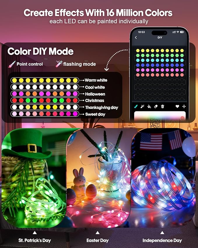 Smart Fairy Lights 131.2Ft 400LEDs, Color Changing led String Lights with Remote & APP Control, DIY RGB-IC Dynamic Multicolor Twinkle Lights for Indoor Christmas Room Bedroom Party Decor