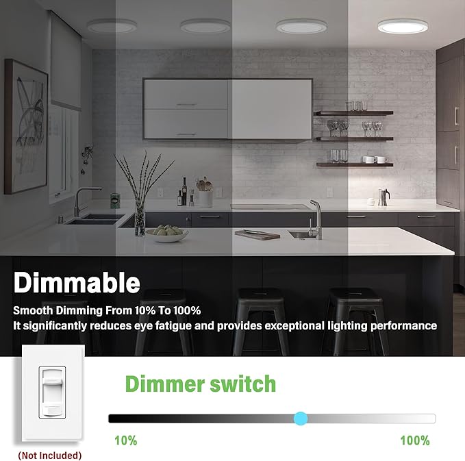 Flush Mount Ceiling Light Fixture - ETL Certified - 9 Inch Dimmable 5000K Daylight White LED, 0.63'' Ultra Thin Round Design for Bedroom, Bathroom, Kitchen, Hallway, Basement, Closet (3-Pack)‌