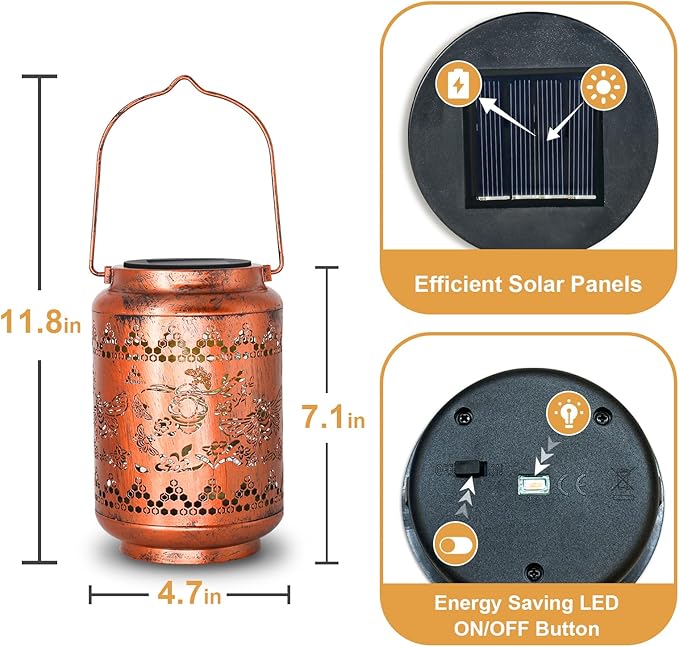Solar Lanterns Outdoor Bee Metal Waterproof Garden Decor Christmas Birthday Gifts for Women Mom Grandma Decorative LED Hanging Solar Lights Outside for Yard, Patio,Backyard,Landscape