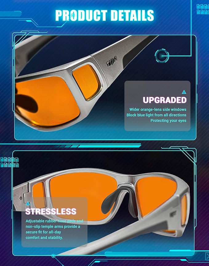 TIJN Sonia Sleep Glasses for Blue & Green Light Blocking,Red Lens with Dual AR Coating,Wraparound Frame for Gaming Screen
