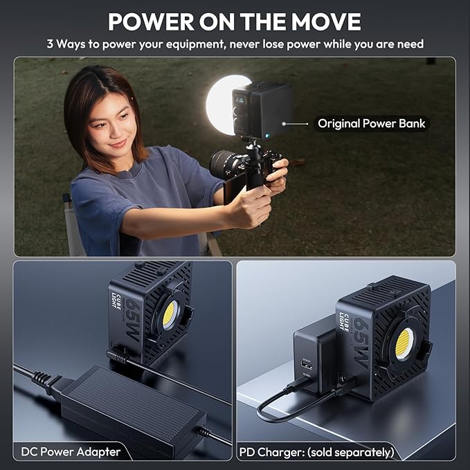 ULANZI EC65 Video Light - 65W COB LED Video Light Mini Bi Color Portable Continuous Output Lighting with Battery & APP Control, 2700K-6500K CRI≥95 Bowens Mount Handheld Spotlight for Camera, Tripod